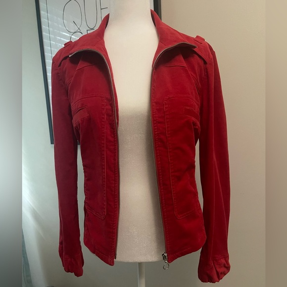 Red Corduroy Zip Up Fitted Jacket Size Medium - Picture 2 of 9